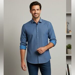 Ted Baker Endurance Dress Shirt Men's Size 17 Blue Long Sleeve Button Up Casual